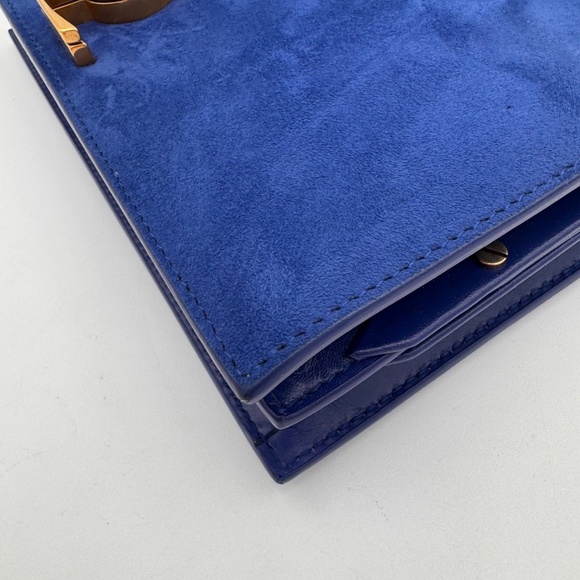 SAINT LAURENT Snooth Calfskin Suede Monogram Cassandra Clasp Bag Bleu Saphr - Picture 9 of 13